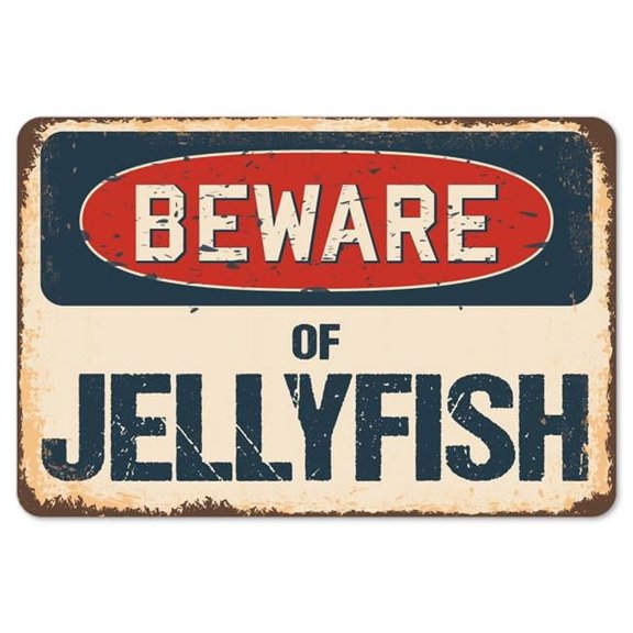 SignMission Z-D-3.5-BW-Jellyfish Beware of Jellyfish Rustic Sign