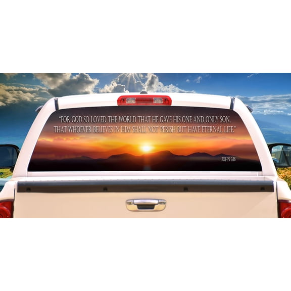 SignMission john 3_16 Rear Window Graphic truck view thru vinyl decal HD Graphics Professional Grade Material Universal Fit for Full Size Trucks Weatherproof & Car Wash Safe Made In The