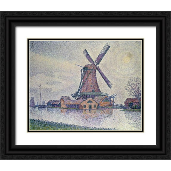 Signac, Paul 14x12 Black Ornate Wood Framed with Double Matting Museum Art Print Titled - Moulin DEdam