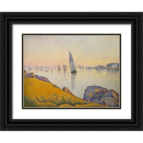 Signac, Paul 24x19 Black Ornate Wood Framed with Double Matting Museum Art Print Titled - Evening Calm, Concarneau, Opus 220