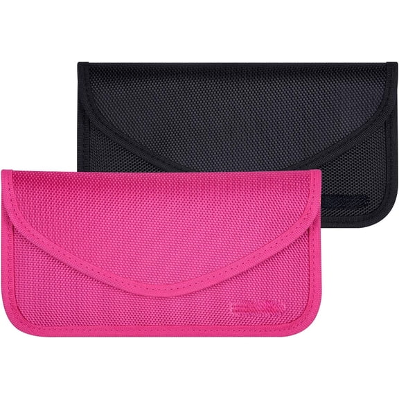 Signal Blocking Bag, 2 Pack RFID Faraday Bag Shield Pouch Cage Box Wallet Case for Cell Phone and Car Key FOB, Privacy Protection, Anti-Hacking - Black & Hot Pink