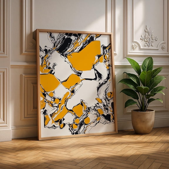Signal Fracture Geometric Black Amber Line Modern Home Wall Decor