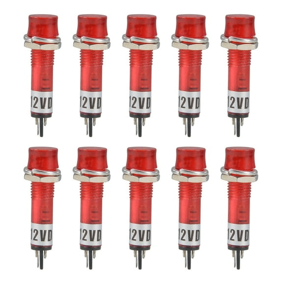 Signal Indicator Dash Light DC 12V, Neon Bulbs XD7-1 Red, 7mm Panel Mount 10Pcs