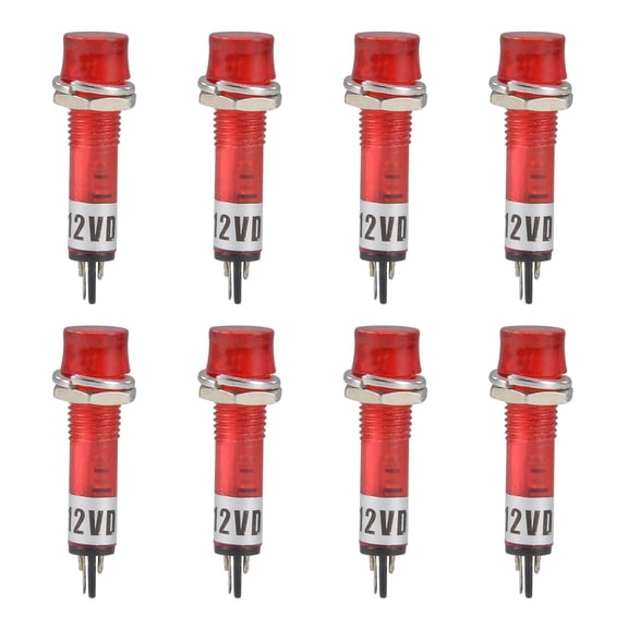 Signal Indicator Dash Light DC 12V, Neon Bulbs XD7-1 Red, 7mm Panel Mount 8Pcs