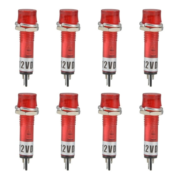 Signal Indicator Dash Light DC 12V, Neon Bulbs XD7-1 Red, 7mm Panel Mount 8Pcs