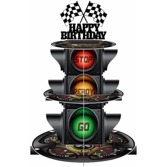Signal Light Theme Race Car Cupcake Stand 3 Tier Round Cupcake Holder Car Theme Dessert Stand Fast One Race Cars Birthday Party Decorations