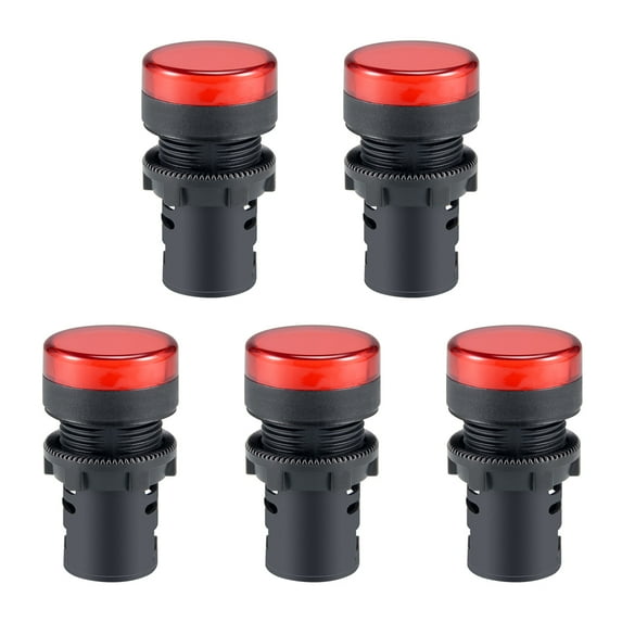 Signal Lights 220V, Red Indicator, Flush Panel Mount 7/8" 22mm, 5Pcs