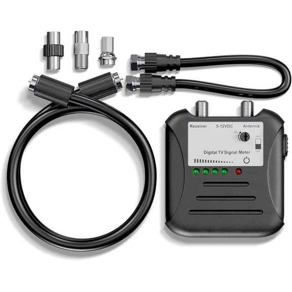 Signal Strength Meter, LED Indicators, for RV's and Over-The-Air Antennas, Sensitivity Adjuster, TV Antenna Finder, with Coax, Black