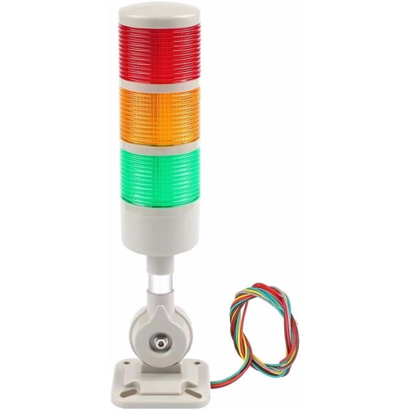 Signal tower stacked light, 3-layer industrial warning column light alarm indicator light flashing beacon with rotating base buzzer safety machinery continuous flashing switchable 12-24