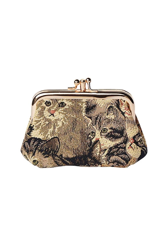 Tapestry Brown Cat Frame Clasp Purse