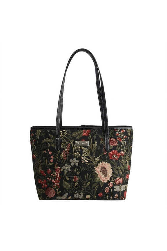 Tapestry Morning Garden Black College/Shoulder Tote Bag