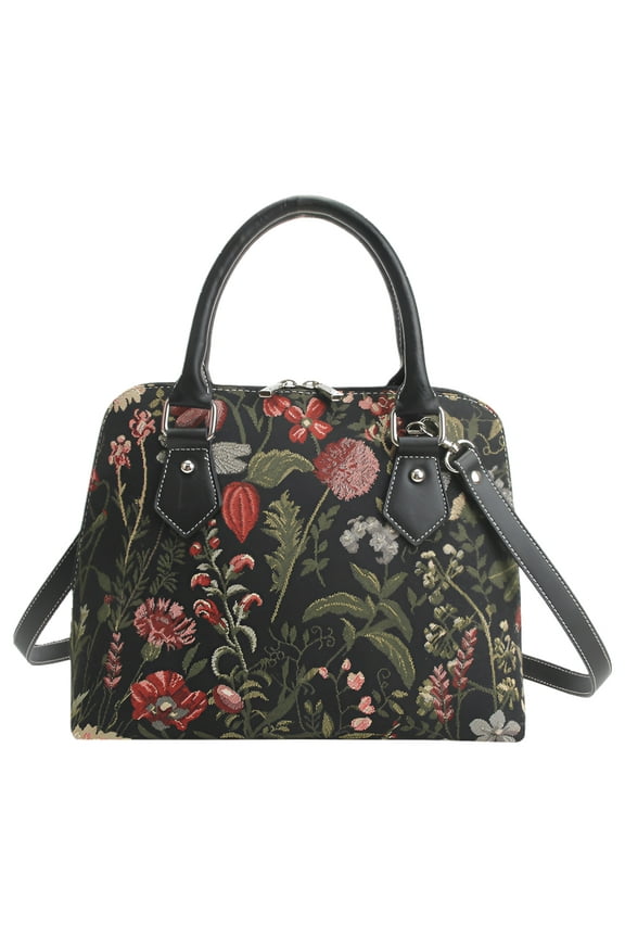 Morning Garden Black Convertible Top Handle Purse Bag