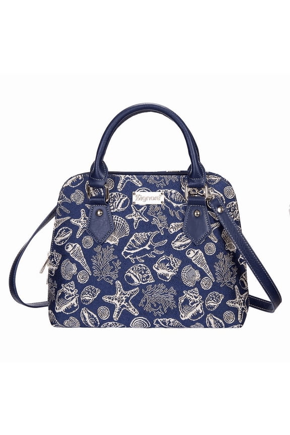 Tapestry Sea Shell Blue Convertible Top Handle Bag