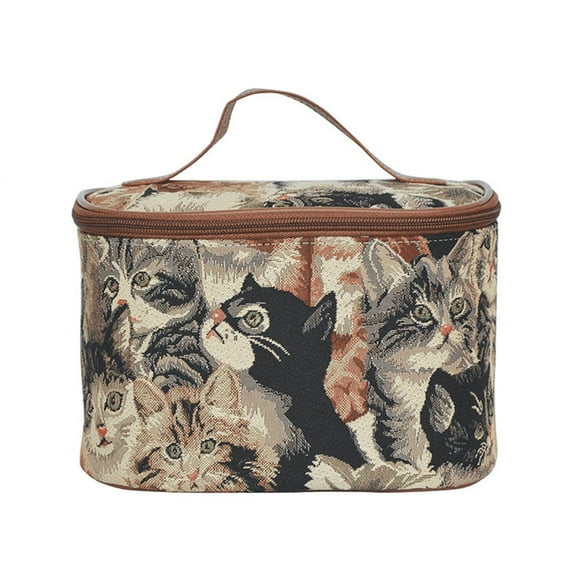 Signare Women's Cats Tapestry Toiletry Bag - Kitten Travel Make-up Storage Tote