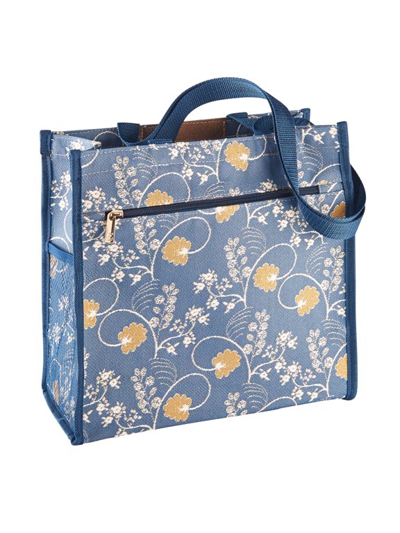 Women's Jane Austen Tapestry Shopping Tote Bag - Blue or Brown Floral