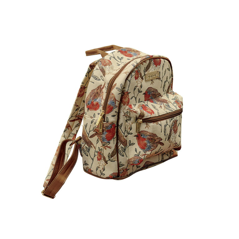 Signare Women\'s Robins Bird Tapestry Backpack - Vegan Leather Trim, Bag  Purse