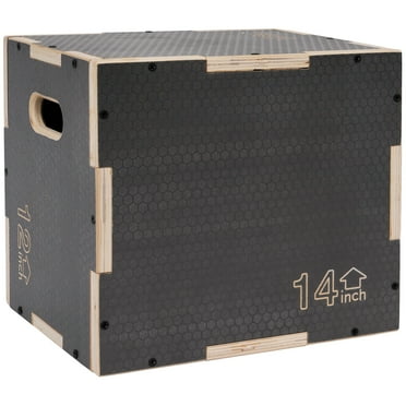 Open Box Signature 16" x 14" x 12" Wooden Plyo Box Non-Slip Jump Platform, Gray