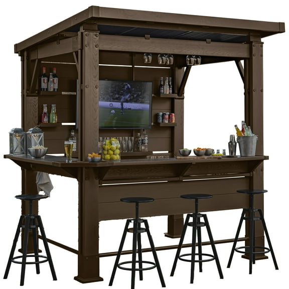 Signature 6x7 Patio Gazebo Bar  Ideal for Outdoor Cooking and Entertaining, Pine