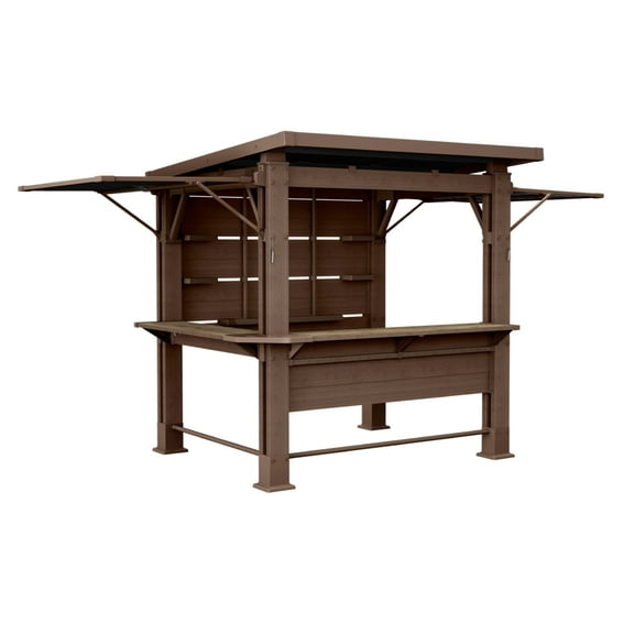 Signature 6x7 Patio Gazebo Bar with Awning Kit Ideal for Outdoor Cooking and Entertaining, Pine