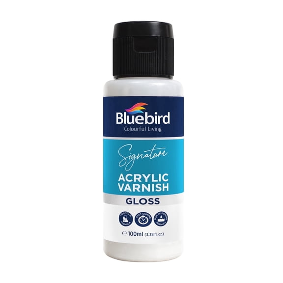 BLUEBIRD Signature Varnish for Acrylic Painting, Gloss, 3.4 Fl Oz (100ML), Non-Yellowing, Non-Toxic, Anti-Crazing, Gloss Varnish for Pro Artists, Hobby Painters & Kids