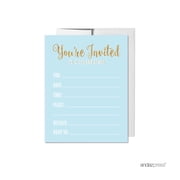 Koyal Wholesale Signature Baby Blue White Gold Glitter Party Paper Invitations, Blank Cards with Envelopes, 20-Pack