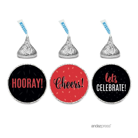 Signature Black, White, Red, Chocolate Drop Labels Stickers, Cheers! Hooray! Let's Celebrate, 216-Pack