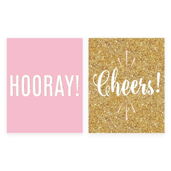 Koyal Wholesale Cheers! Hooray! Bottle Label Stickers, Blush Pink White Gold, 10-Pack