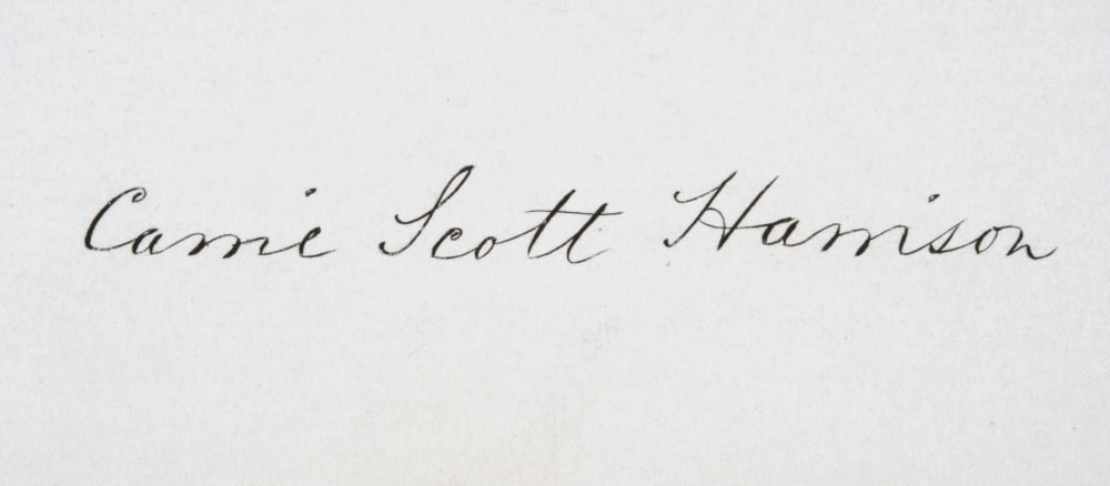 Signature Of Caroline Lavinia Scott Harrison Known As Carrie 1832 To 1892 First Wife Of Benjamin Harrison Vi 23Rd President Of The United States Canvas Art - Ken Welsh Design Pics (21 x 9)