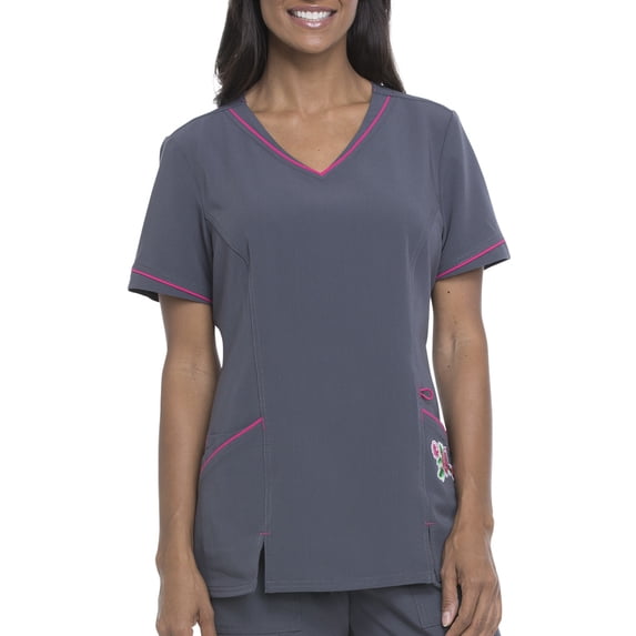 Signature Collection Women's V-Neck Scrub Top with Embroidery Accent
