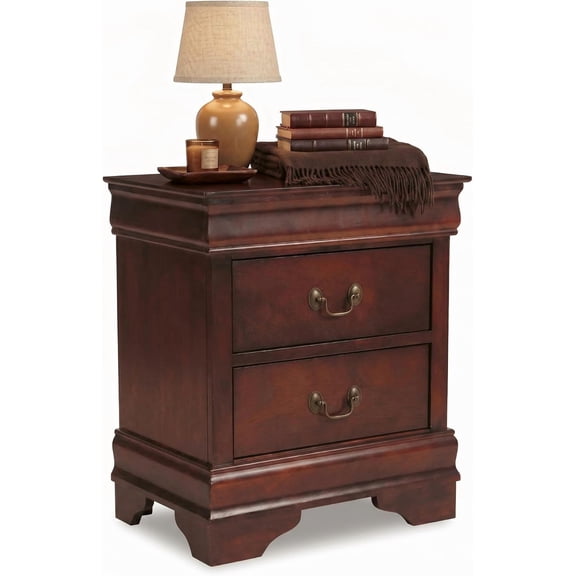 Signature Design by Ashley Alisdair 2 Drawer Nightstand, Reddish Brown | 21.63 in wide, Philippe-style moulding, Metal slides beneath drawers, Antiqued bronze-tone pulls, Master bedroom use
