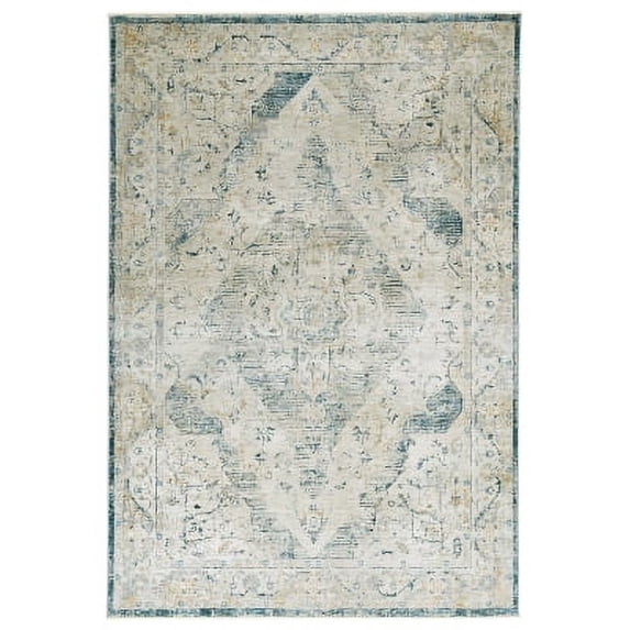 Signature Design by Ashley Saraland Contemporary 7'10" x 10'2" Machine Woven Medallion Vintage Design Large Area Rug, Medium Pile, Gold, Blue, Beige & Gray