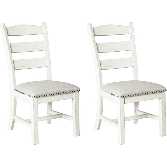 Signature Design by Ashley Valebeck Farmhouse Cushioned Dining Chair, 2 Count, Nailhead Trim, Fabric Upholstery, Solid Wood, 39" Seat Height, Whitewash