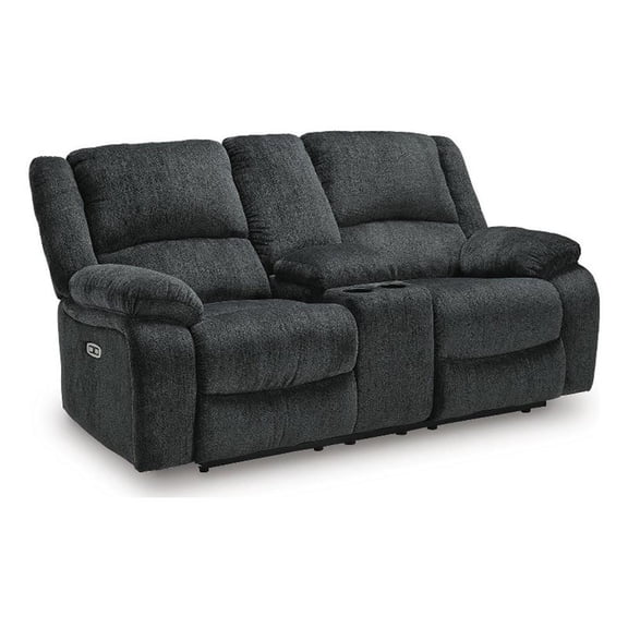 Signature Design Calder Row Power Reclining Loveseat with Console in Slate