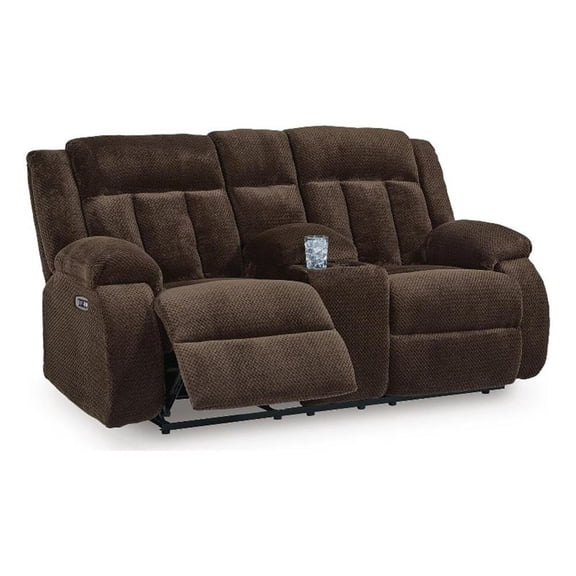 Signature Design Carraway Power Reclining Loveseat with Console in Chocolate