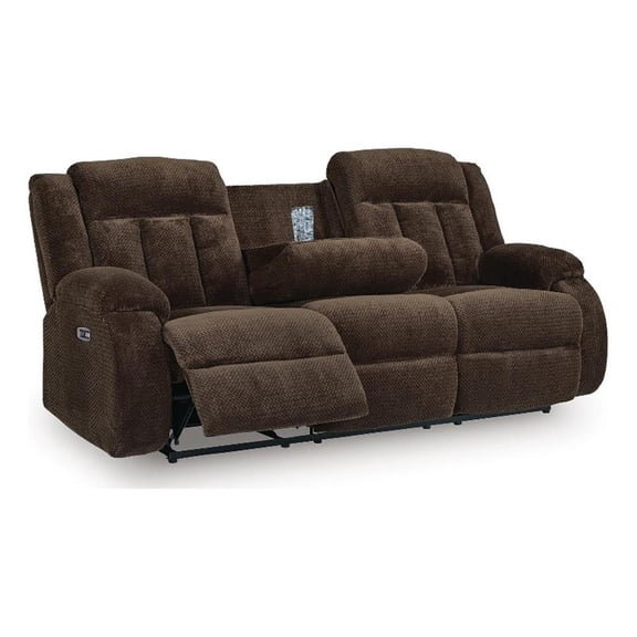 Signature Design Carraway Power Reclining Sofa with Drop Down Table in Chocolate