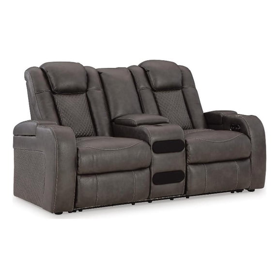 Signature Design Dunleigh Power Reclining Loveseat with Console in Dark Gray
