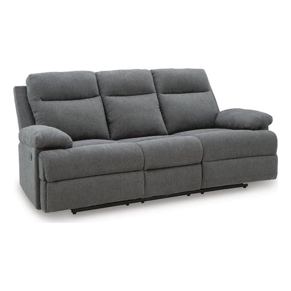 Signature Design Norhaven Reclining Sofa with Drop Down Table in Charcoal