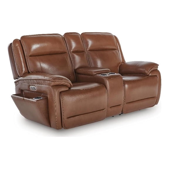 Signature Design Northmere Power Reclining Loveseat with Console in Chocolate