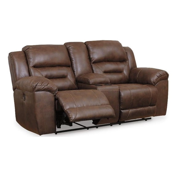 Signature Design Truesdale Power Reclining Loveseat with Console in Chocolate