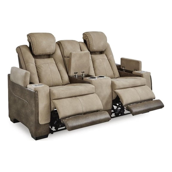 Signature Design Vesper Glen Power Reclining Loveseat with Console in Sand