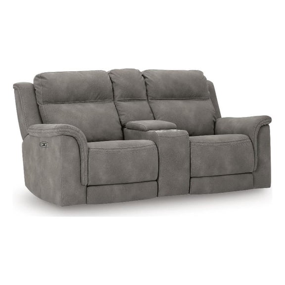 Signature Design Vesper Glen Power Reclining Loveseat with Console in Slate