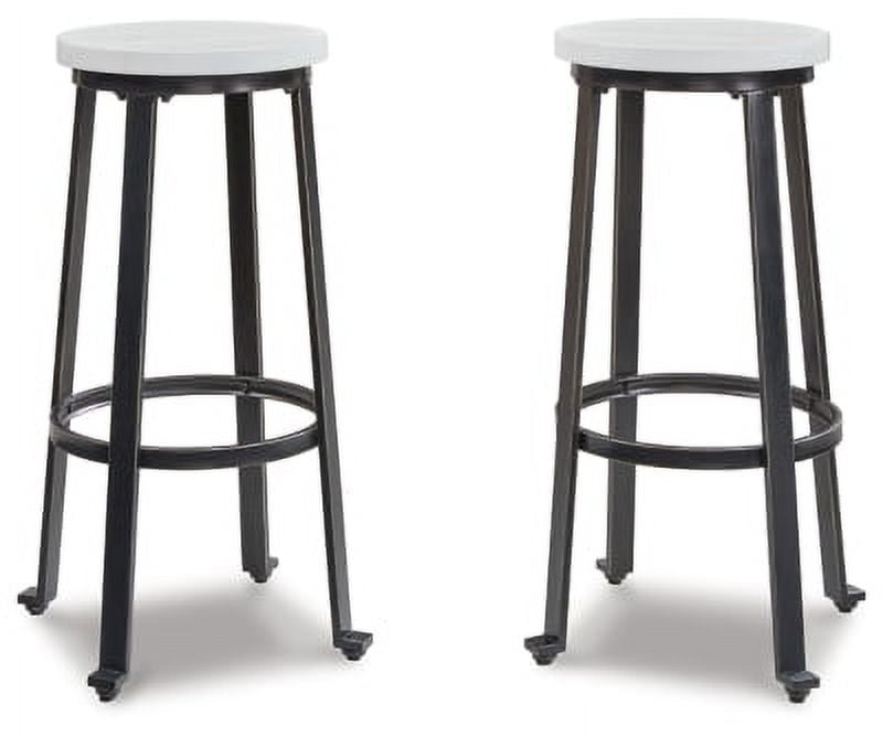 Challiman 29" Vintage White and Black Metal Bar Stool Set