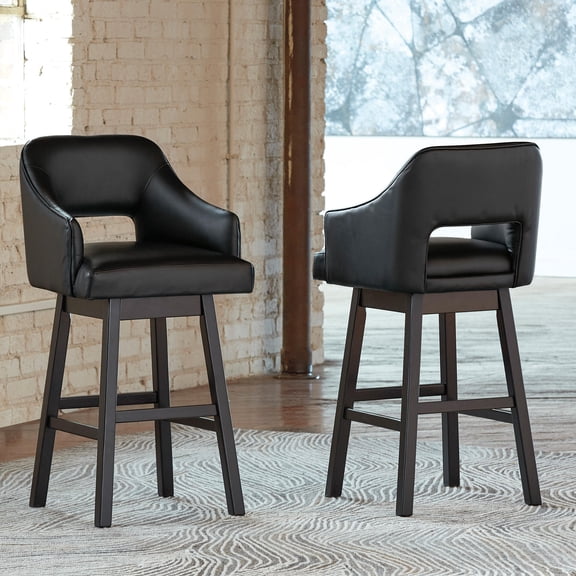 Signature Design by Ashley Tallenger Tall Upholstered Swivel Barstools, Set of 2, Black Faux Leather, 30 Inch Seat Height