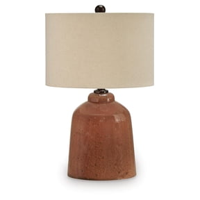 Signature Design by Ashley Aaleahya Glass Table Lamp, Distressed Rust Red, 18" Tall, Drum Shade