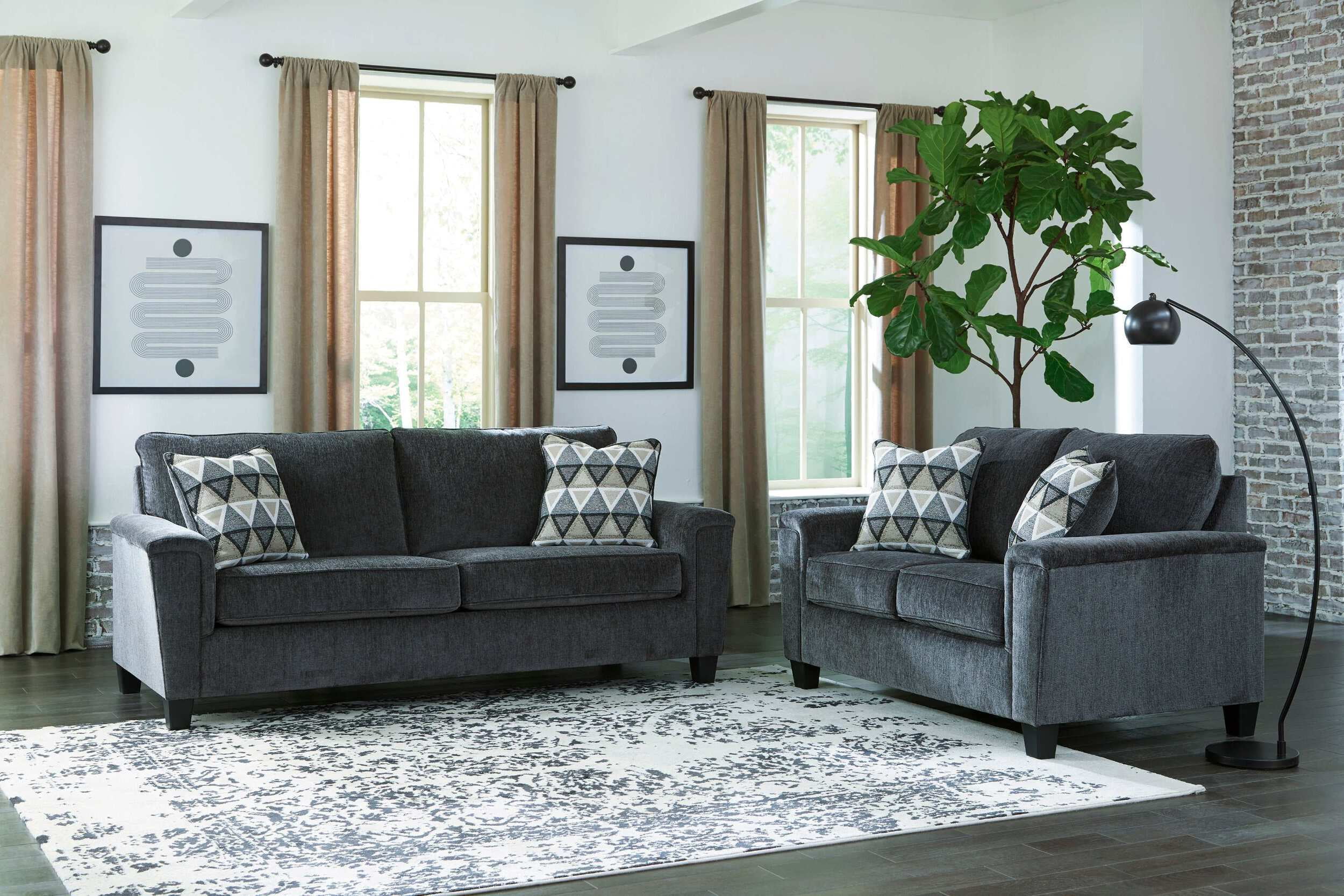 Smoke Gray Linen Stationary Sofa with Removable Cushions