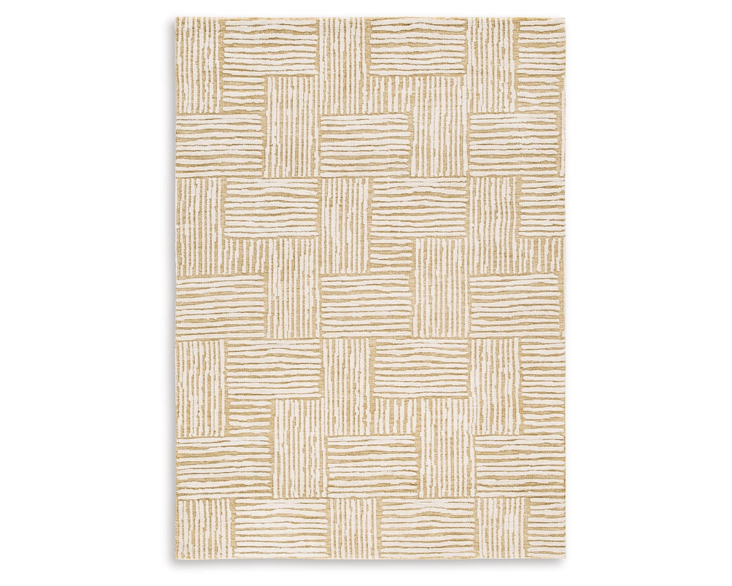 Handmade Beige Rectangular Basket Weave Synthetic Rug 5' x 7'