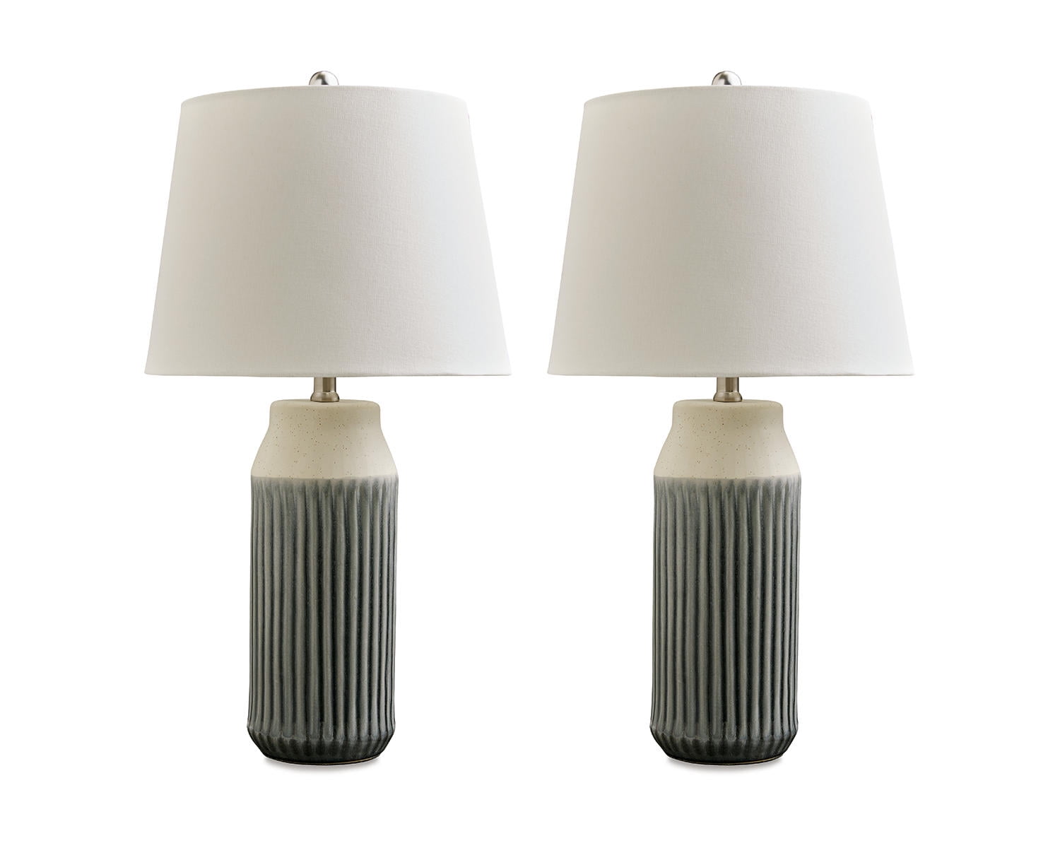 Set of 2 Blue Ceramic Table Lamps with Fabric Shade