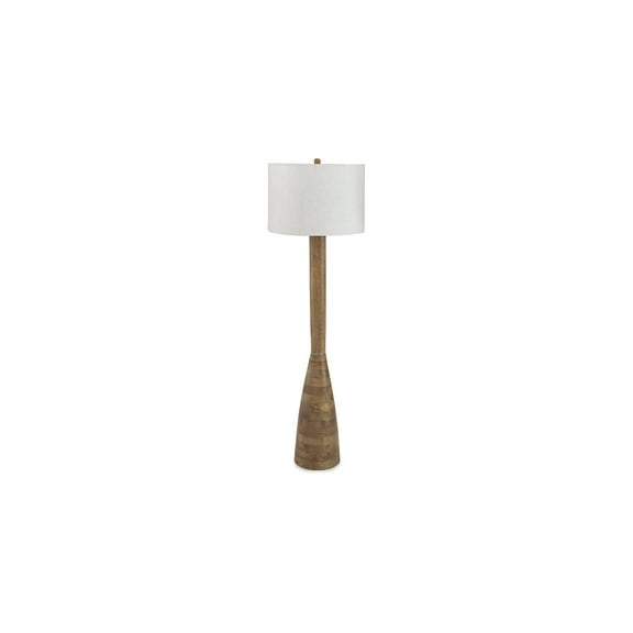 Signature Design by Ashley Ailsa Wood Floor Lamp, Natural Wood Finish, Modern Drum Fabric Shade, 59" Tall