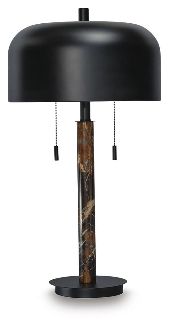 Signature Design by Ashley Alanbert Metal Table Lamp, Brown Marble & Black Metal, Dome Shade, 22" Tall