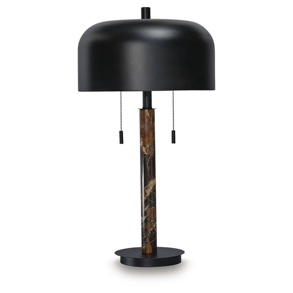 Signature Design by Ashley Alanbert Metal Table Lamp, Brown Marble & Black Metal, Dome Shade, 22" Tall